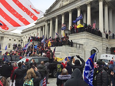 Trump supporters on the steps of the United States Capitol on January 6