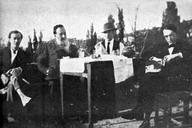 Tertulia de San Gregorio. Barral, Machado, Torreajero y Otero 1923.jpg