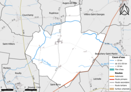 Carte en couleur présentant le réseau hydrographique de la commune