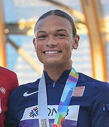 Anna Hall on the podium at Oregon 2022 (cropped).jpg