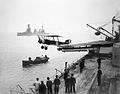 Image 38A Sopwith 1½ Strutter aircraft taking off from a temporary flight deck on the first HMAS Australia, a battle cruiser, in 1918. (from History of the Royal Australian Navy)