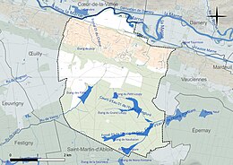 Carte en couleur présentant le réseau hydrographique de la commune