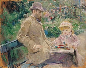 Berthe Morisot, Eugène Manet et sa fille à Bougival, 1881, Paris, musée Marmottan Monet. Taille : 50cm x 60cm