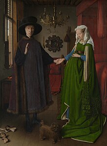 A El matrimoni Arnolfini de Jan van Eyck (1434), la rica tela verda del vestit mostrava la riquesa i l'estatus de la família.