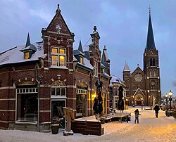 Town center on a winter evening