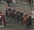 Image 20Musicians from 'Procession in honour of Our Lady of Sablon in Brussels.' Early 17th-century Flemish alta cappella. From left to right: bass dulcian, alto shawm, treble cornett, soprano shawm, alto shawm, tenor sackbut. (from Renaissance music)