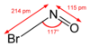 Skeletal formula of nitrosyl bromide with measurements