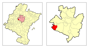 Localização do município de Zabalza em Navarra e na Cuenca de Pamplona