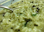 A bowl of Korean take-out olgaengi (melanian snail) juk