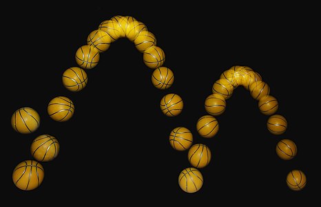 Projectile motion of a bouncing ball at Inelastic collision, by MichaelMaggs