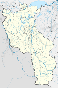 Mapa konturowa powiatu cieszyńskiego, po lewej znajduje się punkt z opisem „Macierz Ziemi Cieszyńskiej”