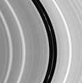 Closeup of the Encke Gap, showing the central ringlet that is coincident with Pan's orbit.