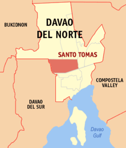 Mapa ng Davao del Norte na nagpapakita sa lokasyon ng Santo Tomas.