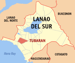 Mapa de Lanao del Sur con Tubaran resaltado