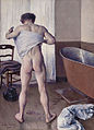 Image 8 Homme au bain Painting: Gustave Caillebotte Homme au bain ("Man at His Bath") is an oil painting completed by the French Impressionist Gustave Caillebotte in 1884. The canvas measures 145 by 114 centimetres (57 in × 45 in). The painting was held in private collections from the artist's death until June 2011, when it was acquired by the Museum of Fine Arts, Boston. Interpretations of the painting and its male nude have contrasted the figure's masculinity with his vulnerability. More selected pictures