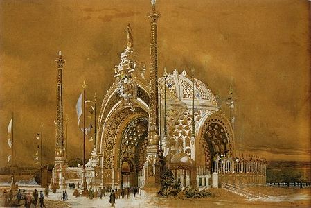 Projet pour la Porte monumentale de l'Exposition universelle de 1900 (18 juillet 1898), aquarelle sur papier, 62 × 95 cm, Sens, Musées de Sens[12].