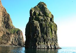 A distinct "stakkur" (basalt stack) at the westcoast of Suðuroy