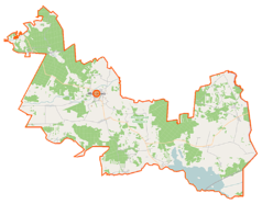 Mapa konturowa gminy Michałowo, po lewej znajduje się punkt z opisem „Topolany, cerkiew Przemienienia Pańskiego”