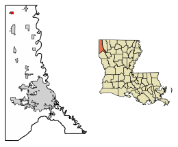 Location of Rodessa in Caddo Parish, Louisiana.