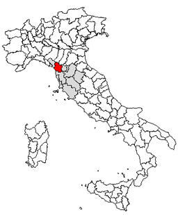 Karta över Italien med Provincia di Lucca markerat