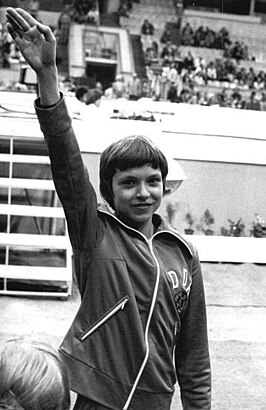 Maxi Gnauck tijdens de Wereldkampioenschappen in 1983.