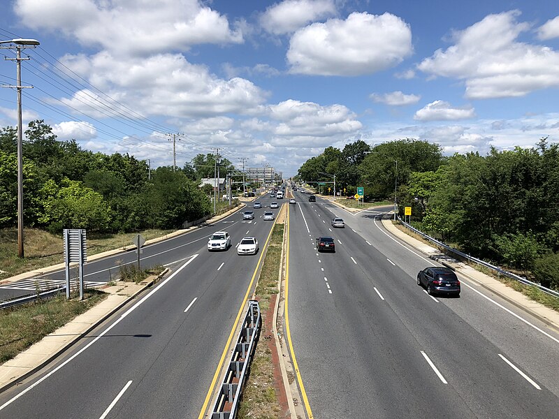 File:2020-07-28 11 50 39 View west along Maryland State Route 26 (Liberty Road) from the overpass for Interstate 695 (Baltimore Beltway) in Milford Mill, Baltimore County, Maryland.jpg