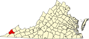 Map of Virginia highlighting Wise County