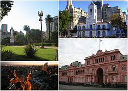 Clockwise from top: the Plaza de Mayo, the Cabildo, South Diagonal and Casa Rosada.