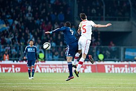 Gonzalo Higuain (L), François Affolter - Switzerland vs. Argentina, 29th February 2012.jpg