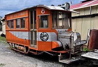 Ida Bay Railway's railcar no 8 "Silver Streak" at their depot.