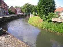 La Lawe à La Gorgue, l'écluse, les canards.