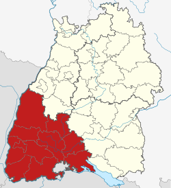 Locatie Regierungsbezirk Freiburg in Baden-Württemberg