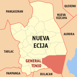 Bản đồ Nueva Ecija với vị trí của General Tinio.