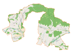 Mapa konturowa gminy wiejskiej Nowy Targ, po prawej znajduje się punkt z opisem „Knurów”