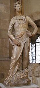 A primeira versión do David (1408-1409). Museo Nacional do Bargello, Florencia. Marmore; altura 1,91 cm