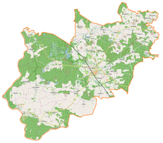 Mapa konturowa gminy Wołów, u góry po prawej znajduje się punkt z opisem „Proszkowa”