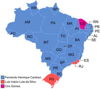 Estados e territórios onde cada candidato venceu, segundo a legenda.