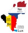 Benelux countries with flag colours