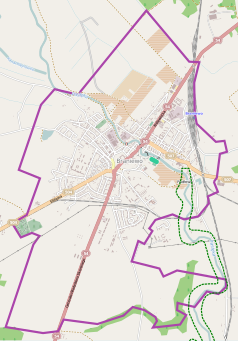 Mapa konturowa Braniewa, w centrum znajduje się punkt z opisem „Alumnat Papieski w Braniewie”