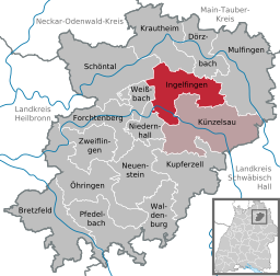 Läget för Ingelfingen i Hohenlohekreis