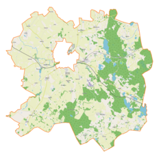 Mapa konturowa gminy wiejskiej Kętrzyn, u góry po prawej znajduje się punkt z opisem „Mażany”