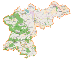 Mapa konturowa powiatu jaworskiego, u góry po lewej znajduje się punkt z opisem „Pałac w Sichowie”