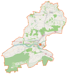 Mapa konturowa powiatu nowodworskiego, na dole nieco na prawo znajduje się punkt z opisem „Cmentarz w Palmirach”