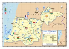 Mapa del despliegue de la misión de la Fuerza Provisional de las Naciones Unidas para el Líbano a febrero de 2018.