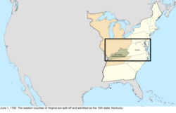 Map of the change to the United States in central North America on June 1, 1792