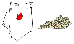 Location of Glasgow in Barren County, Kentucky.