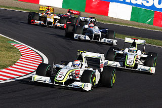 Rubens Barrichello leads his teammate - Jenson Button - at the 2009 Japanese Grand Prix