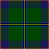 A green square cut into equal quarters by yellow, black, and blue "stitched" lines. Red and white stitches outline the entire square, and patches of blue and green fill the inner quadrants.