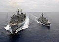 RSS Steadfast comes alongside the fast combat support ship USNS Rainer during a simulated refueling at sea on 15 April 2008.