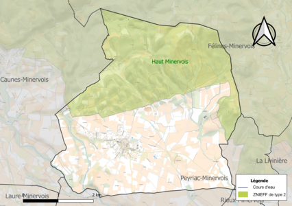 Carte de la ZNIEFF de type 2 sur la commune.